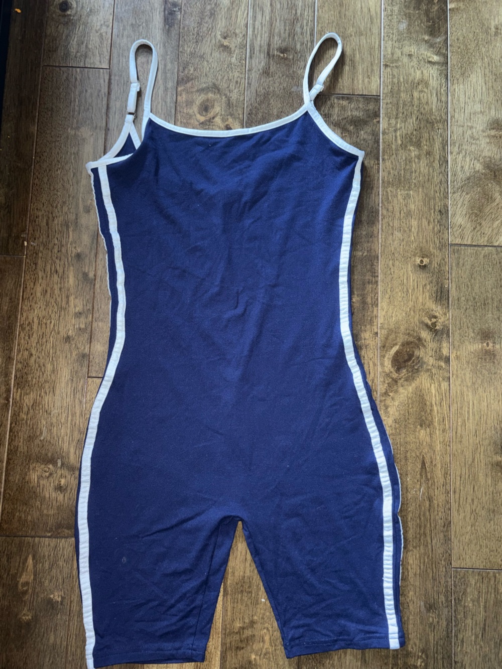 Navy Blue Athletic Romper with White Trim